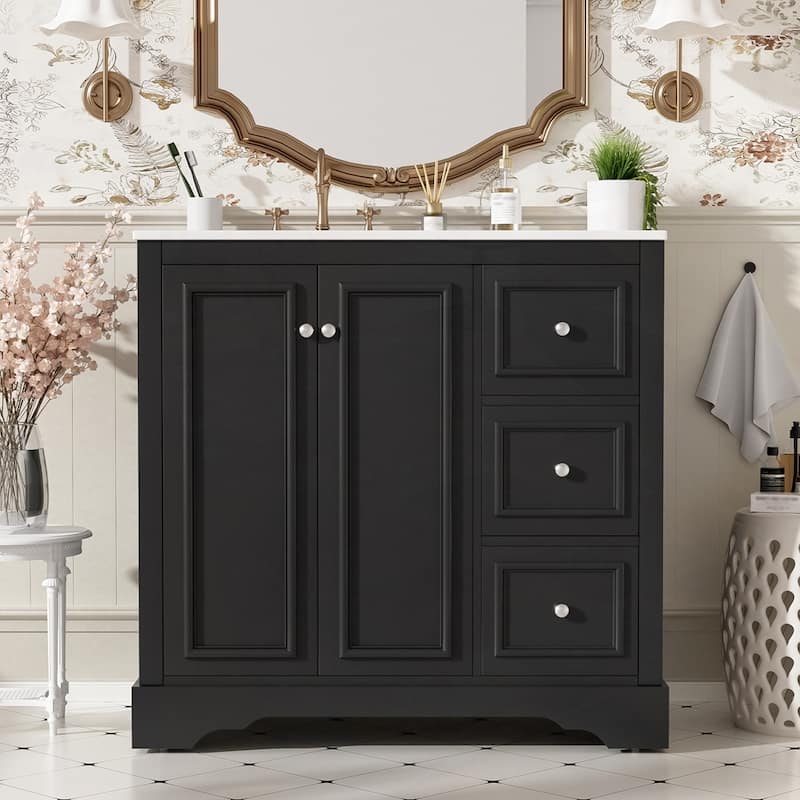 bathroom vanity with ceramic sink