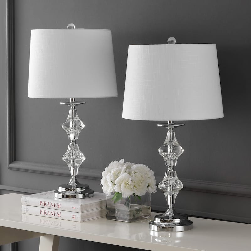 Chloe 27.5" Crystal LED Table Lamp, Clear/Chrome (Set of 2) by JONATHAN Y