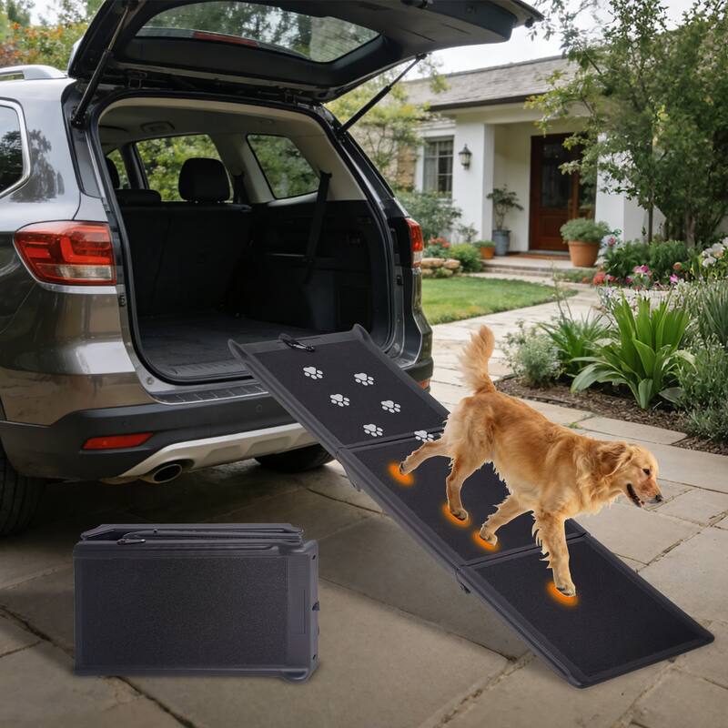 Dog Ramp for Car 71"x16" Foldable Dog Ramps for Large Dogs with Non-Slip Surface, Portable Pet Stair Ramp - Black
