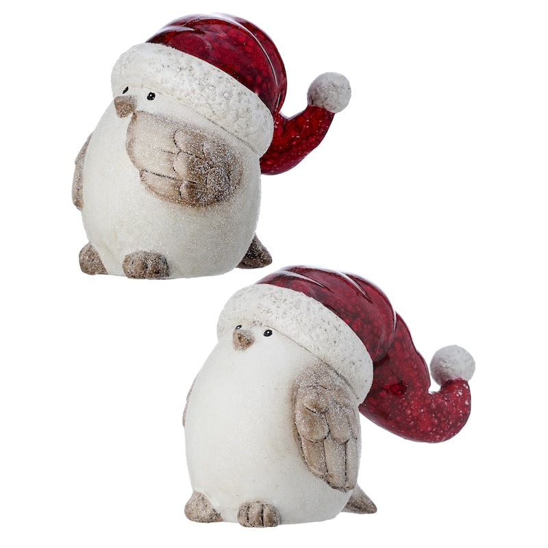 4.5"Resin Frost Bird With Santa Hat Set of 2