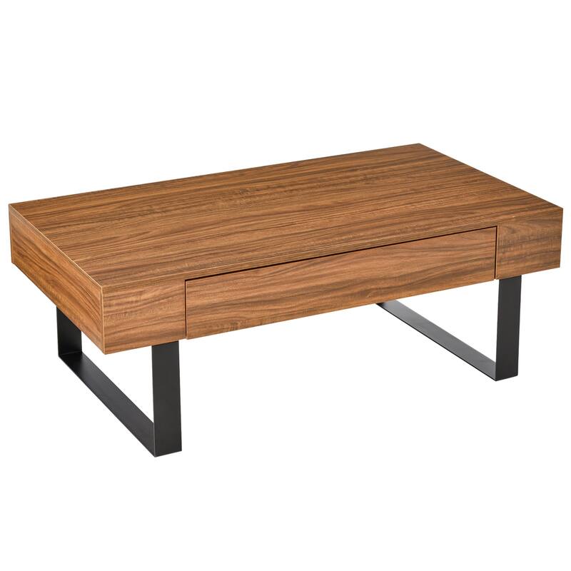 HOMCOM Industrial Coffee Table with Drawer, Functional Table w/ Metal Legs, for Living Room Office