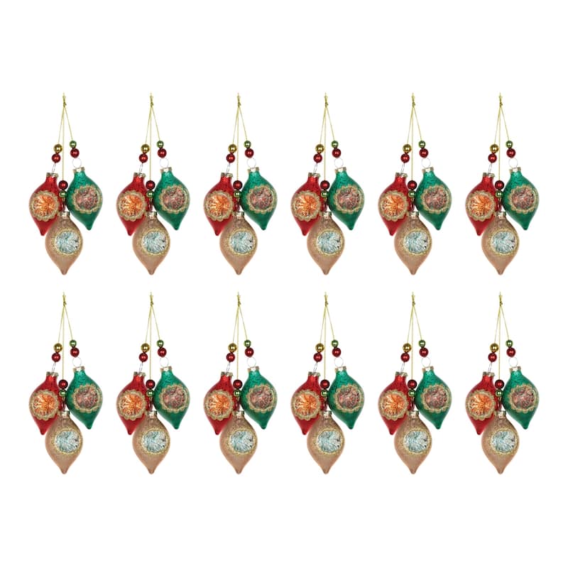 Glass Reflector Ornament Drop (Set of 12)