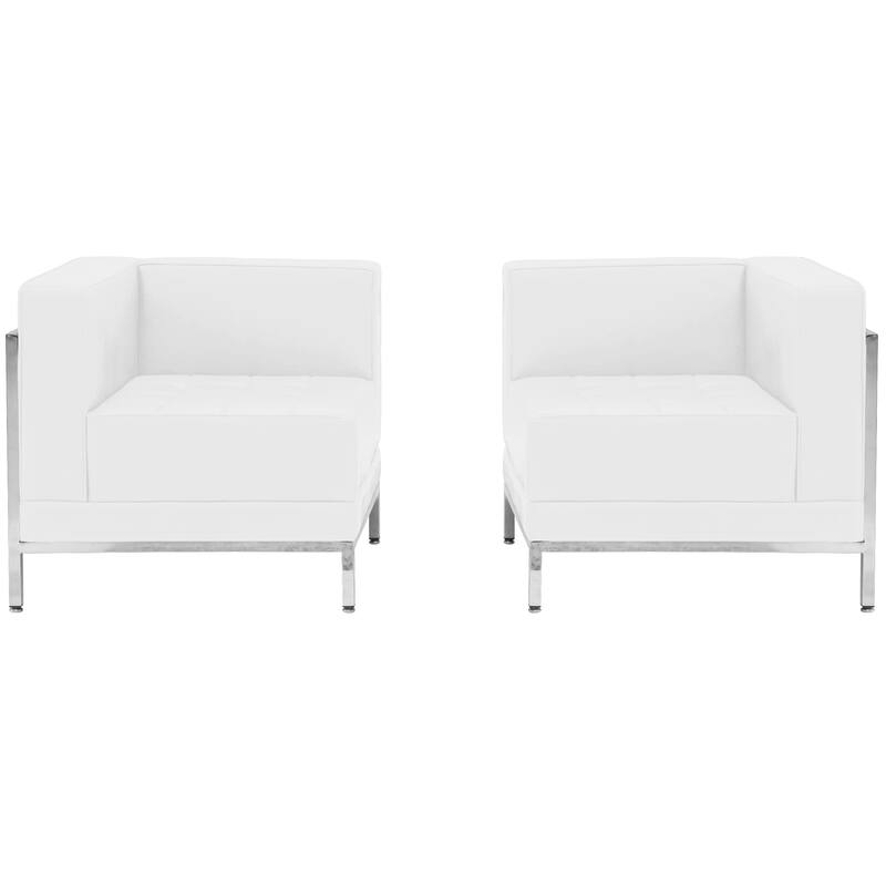 LeatherSoft 2 Piece Modular Corner Chair Set with Taut Back and Seat - 28.5"W x 28.5"D x 27.5"H - 28.5"W x 28.5"D x 27.5"H - White