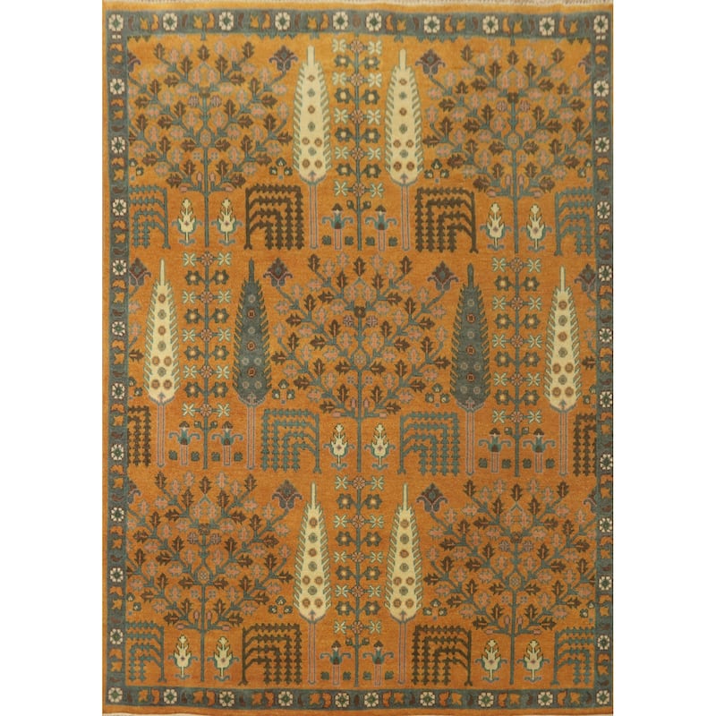 Hand-knotted Traditional Wool Orange Geometric Oriental Area Rug - 9' 8'' X 7' 11''
