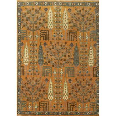 Hand-knotted Traditional Wool Orange Geometric Oriental Area Rug - 9' 8'' X 7' 11''
