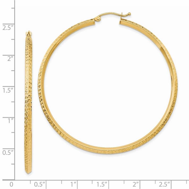 Curata 14k Yellow Gold Knife Edge Sparkle Cut Hoop Earrings - 55mm long 2.5mm Thick Jewelry Gifts for