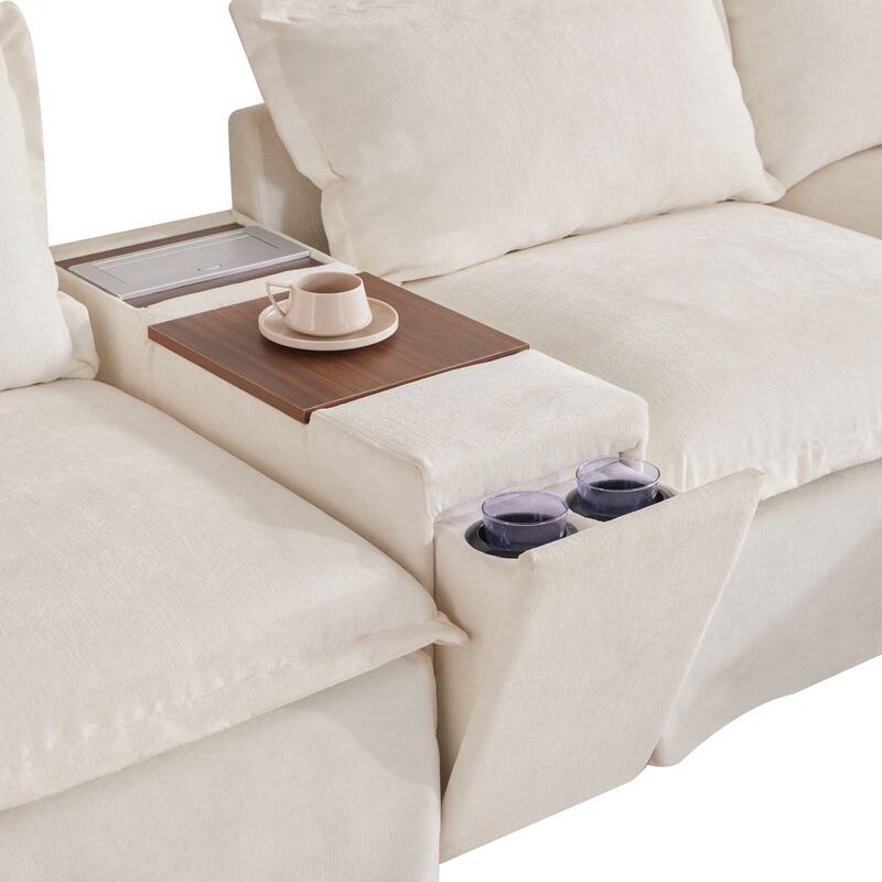U Shaped Modular Sectional Sofa w/Ottoman, Console, Cup Holder, USB