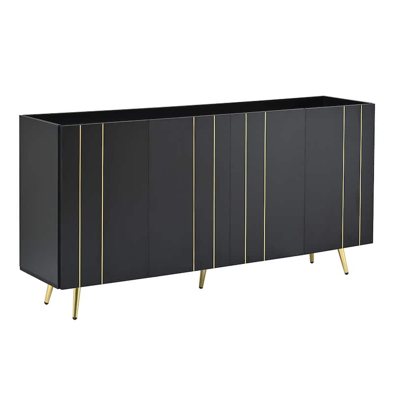 Shoe Cabinet with Gold Lines Doors & 4 Adjustable Shelves, Multi-functional TV Stand, Sideboard Cabinet with 5 Metal Legs