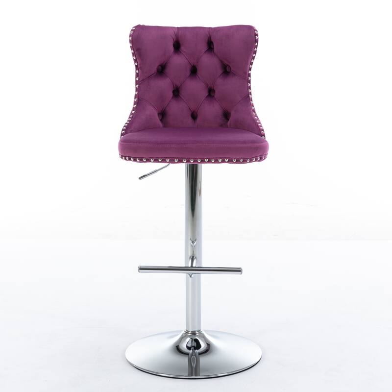 Set of 2 Swivel Velvet Bar Stools with Adjustable Height