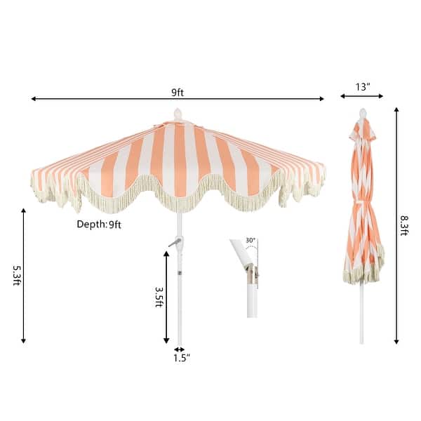 dimension image slide 19 of 20, 9ft Tassel Patio Umbrella Auto-Tilt, Crank , by JONATHAN Y