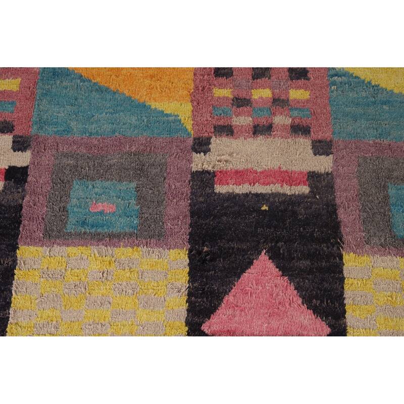 Geometric Plush Moroccan Oriental Area Rug Hand-Knotted Wool Carpet - 7'11" x 10'9"