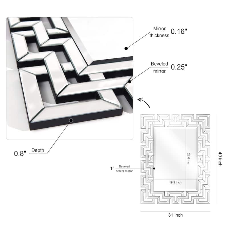 Elegant Geometric Border Beveled Decorative Wall Mirror - Clear - 31 x 40