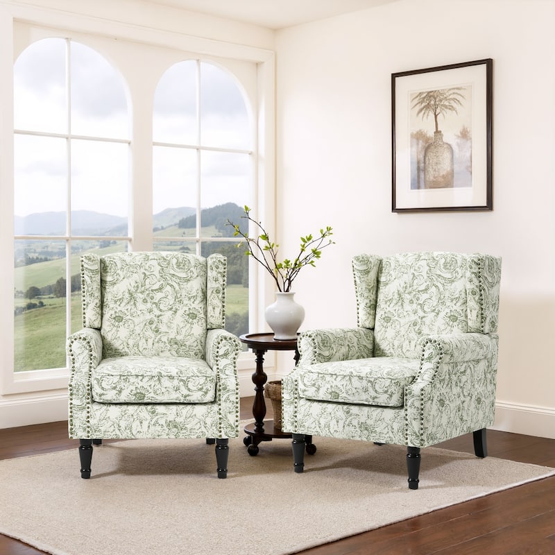 Set of 2 Patterned Upholstered Accent Chair for Living Room