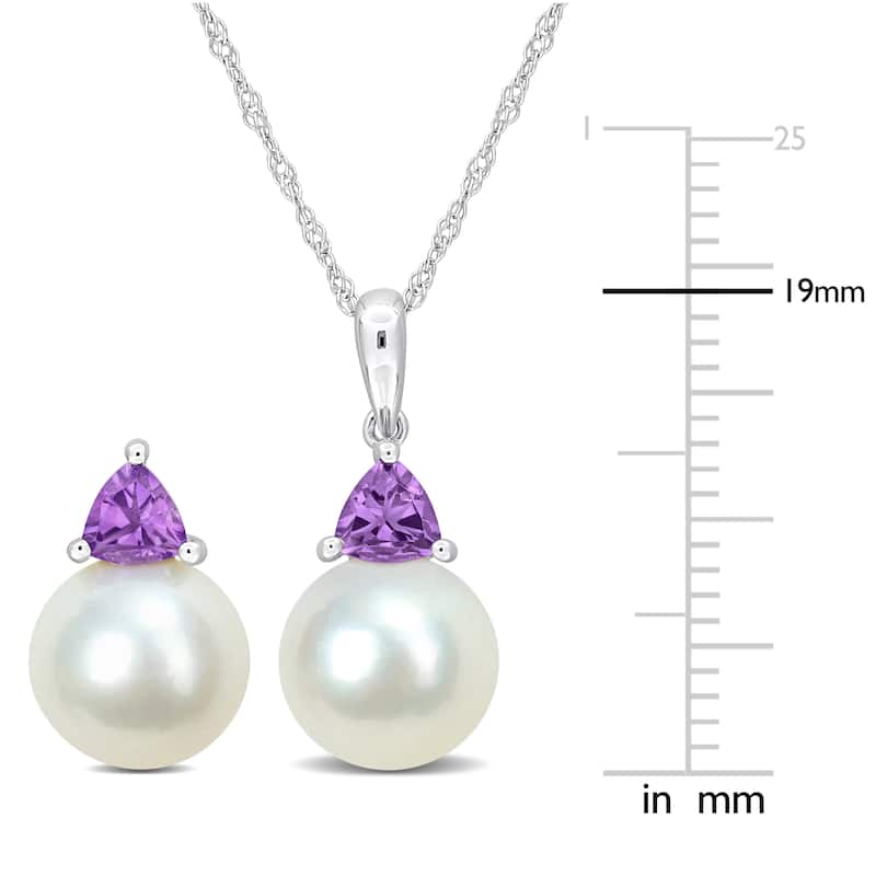 Miadora 8-8.5mm Cultured Freshwater Pearl 5/8ct TGW Amethyst Jewelry Set 10k White Gold - 17 in