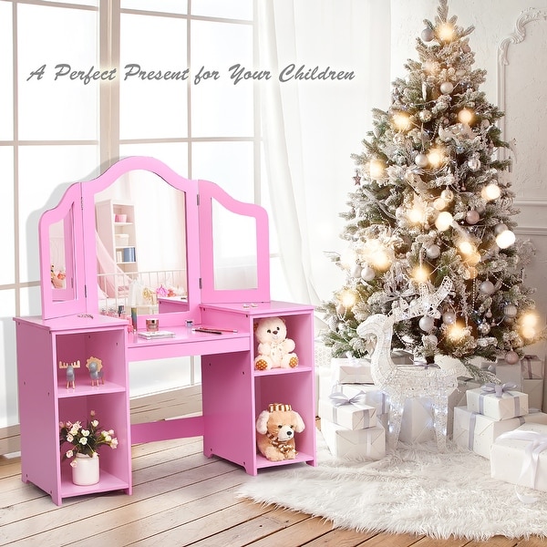Kids Vanity Table Makeup Dressing Table with Four Storage Shelves On Sale Bed Bath Beyond 32465442