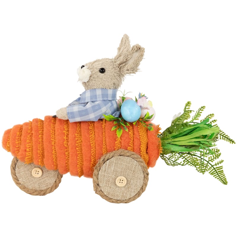 Boy Bunny with Carrot Car Easter Decoration - 13" - 8.5"