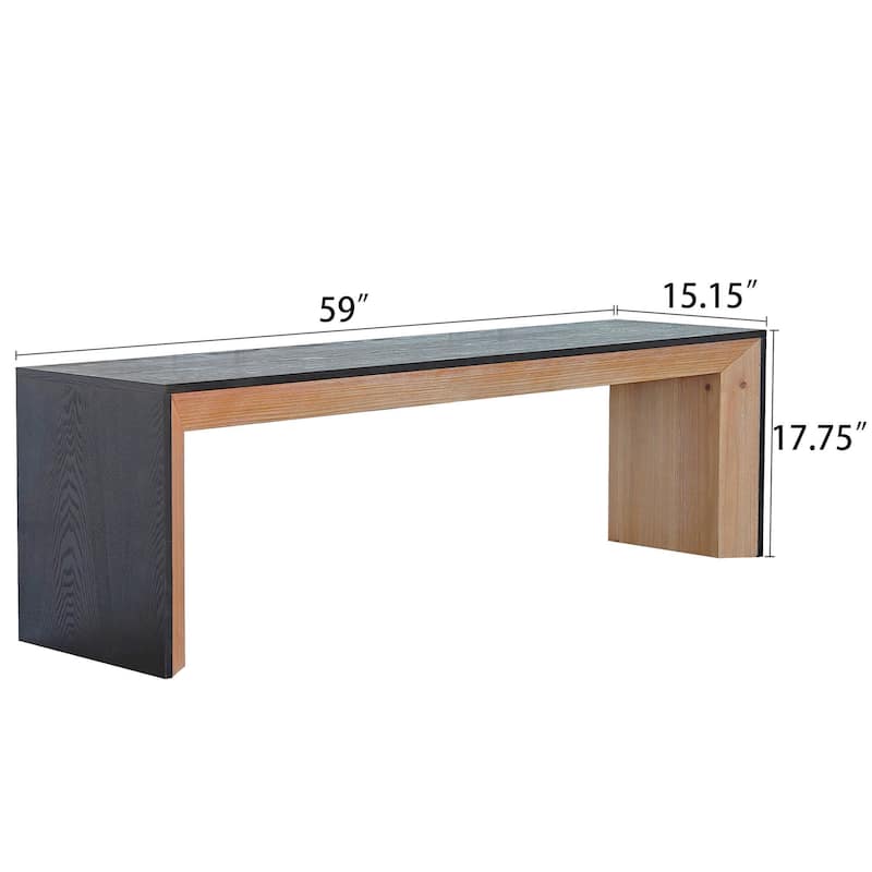 Roomfitters 59 Inch Modern Wood Bench, Two-Tone Black and Natural Finish
