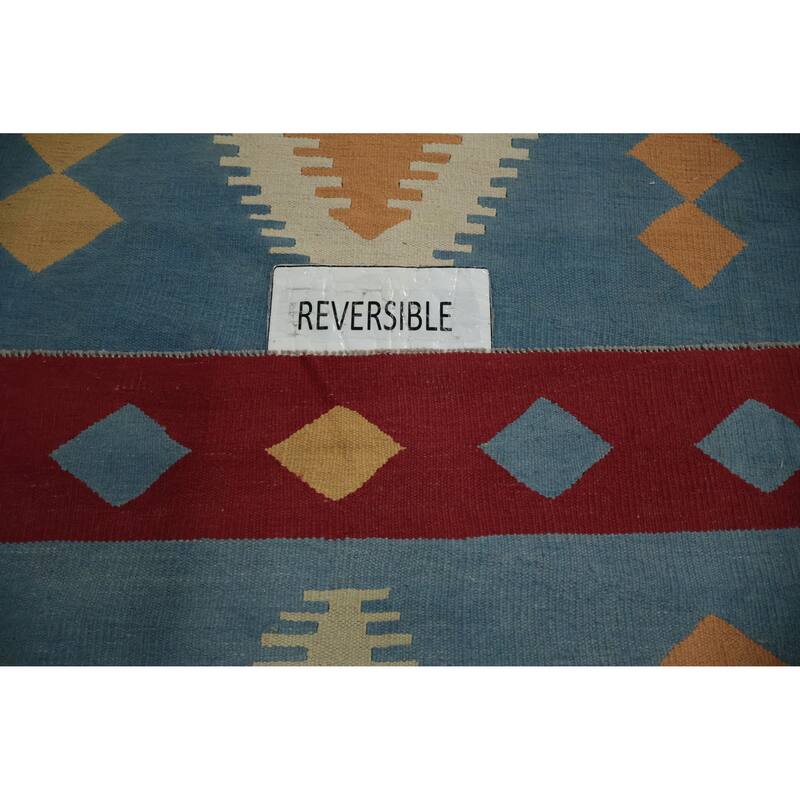 Hand Woven Oriental 100% Wool Carpet Southwestern Tribal Navy Blue & Blues Kilim Area Rug - 15' 3'' X 11' 9''