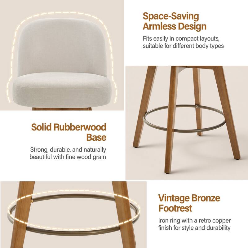 Fabric Upholstered Counter Height Swivel Bar Stools - 37.8"H x 19.7"W x 23.2"D