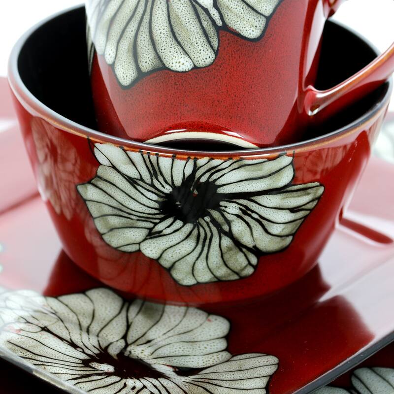 Dinnerware 16 Piece Set in Cherry Red with White