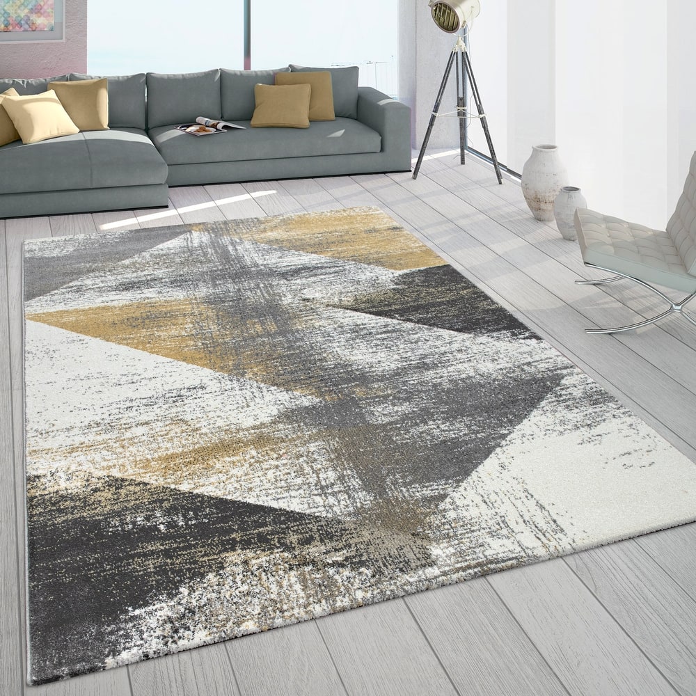 Abstract Area Rug with Geometric Designer Pattern and Faded Colors