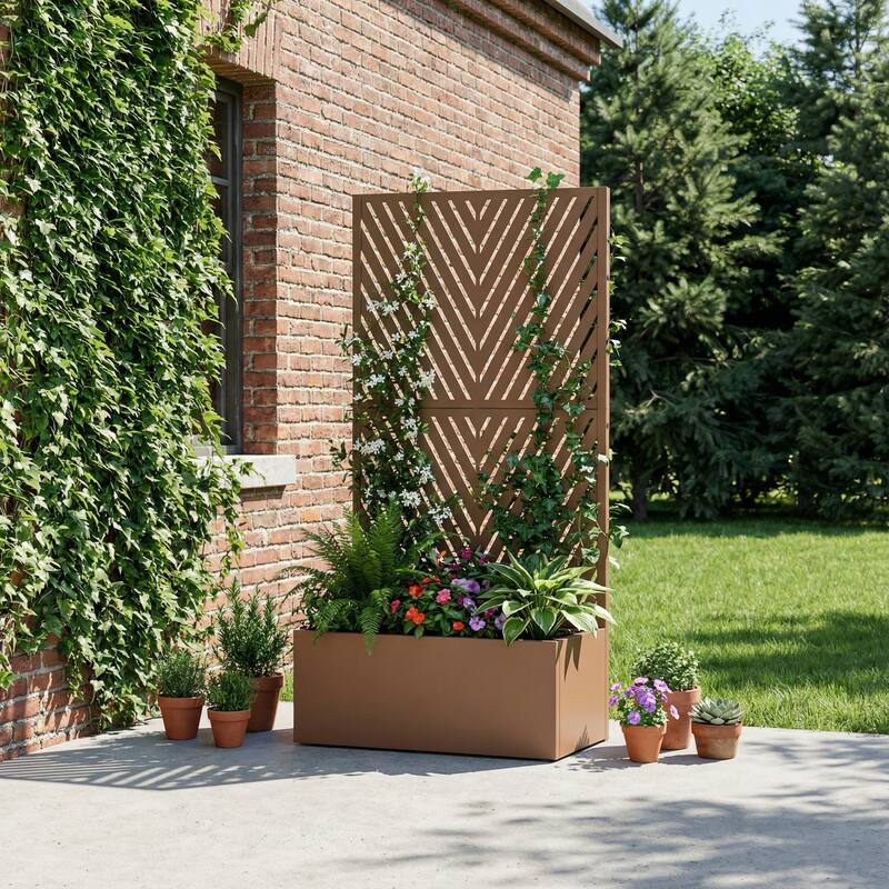 Raised Garden Bed Planter with Trellis Movable Planter Box with Lockable Wheels - 59"x30" - Brown