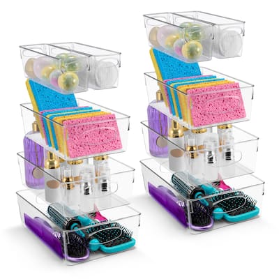 Sorbus Clear Plastic Storage Bins for Shelves with Handle 10 Pack - 11.75" L x 7.5" W x 3.25" H