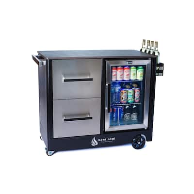 Mont Alpi MAPCL Outdoor Movable Food Prep and Pizza Oven Table BBQ Patio Grill Bar Kitchen Cart Stand with Refrigerator + Cooler