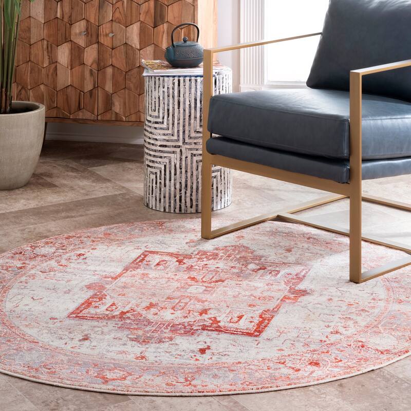 Nuloom Camila Faded Medallion Fringe Area Rug - 5' Round - Red - Runner