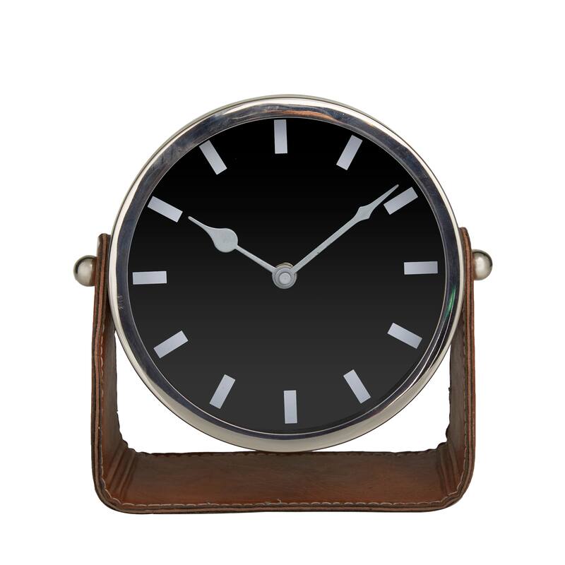 Silver or Gold Stainless Steel Metal Decorative Clock with Leather Stand