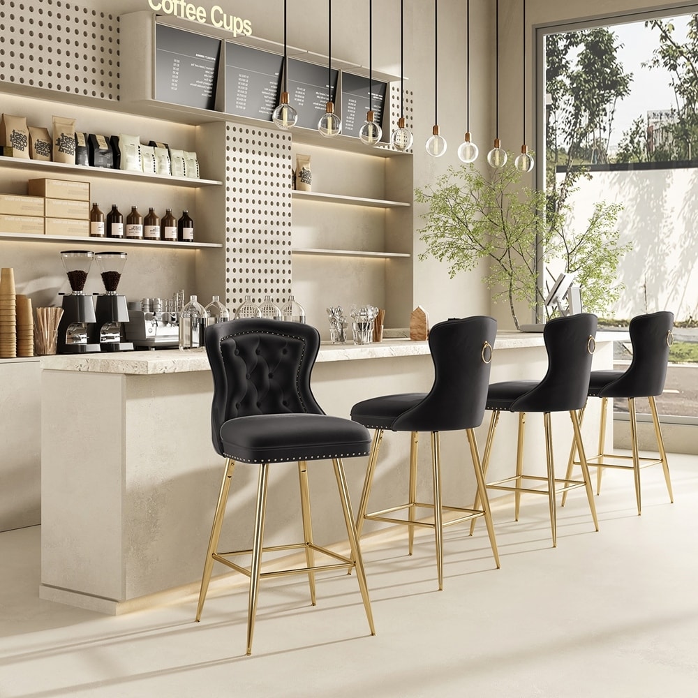 Set of 2 Counter Height Bar Stools with Metal Legs