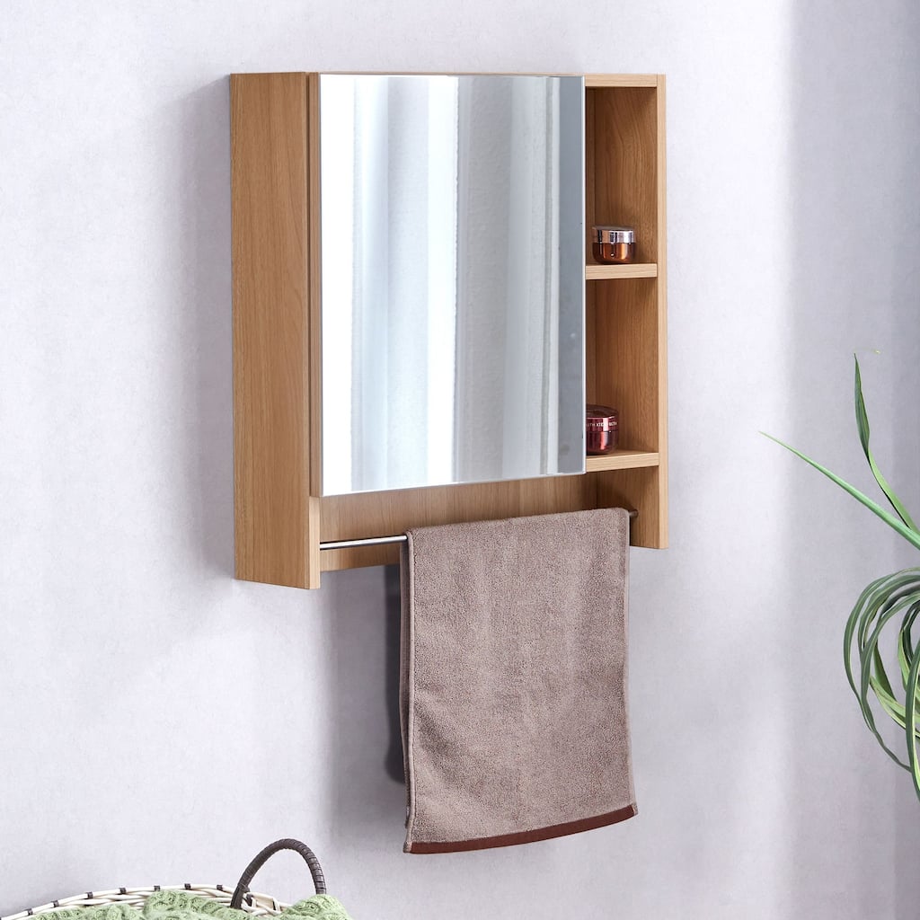 Wall-Mounted Bathroom Mirror Cabinet with Shelves, Towel Rack, and Storage Compartments，Over the Toilet Medicine Cabinet