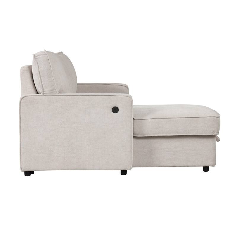 Upholstery Sleeper Sectional Sofa with Storage and 2 Cup Holder, Modern Corner Sectional with Pull-Out Sleeper and USB port