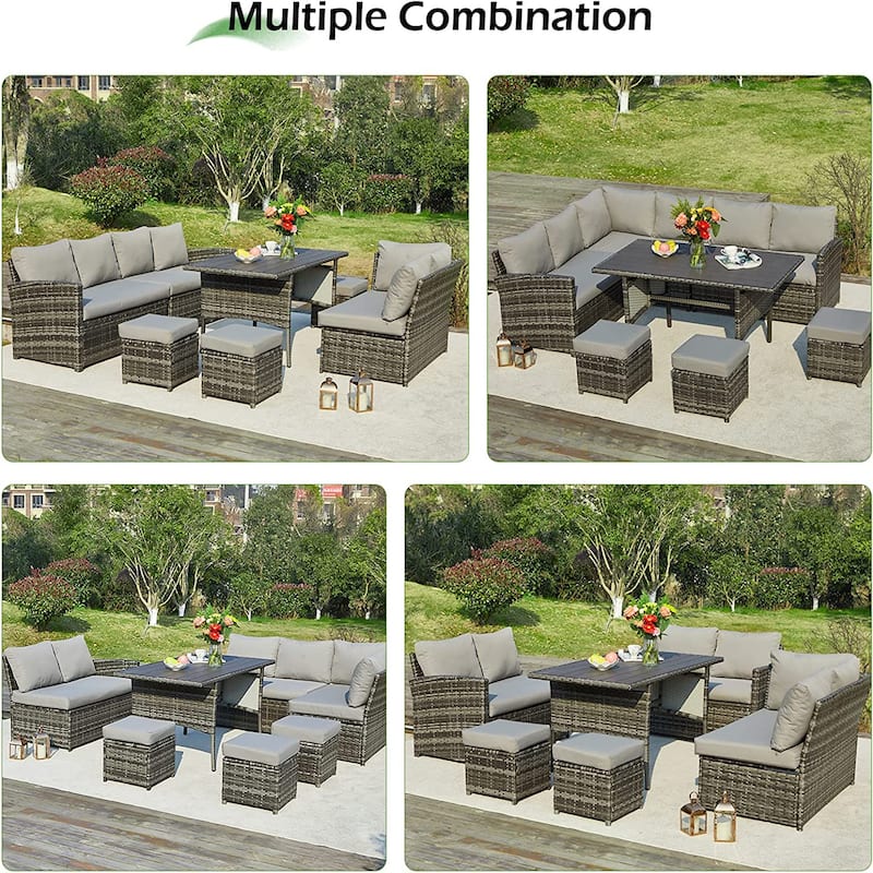 AECOJOY 7 Pieces Patio Furniture Set Outdoor Sectional Sofa Rattan Conversation Set