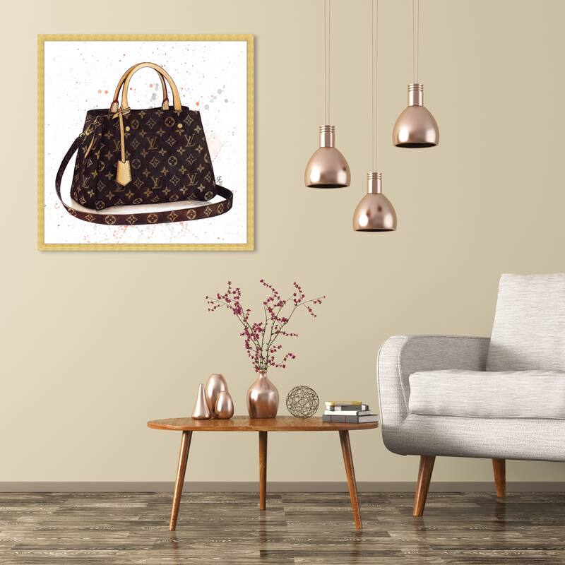 Oliver Gal 'Doll Memories -Details Bag' Fashion and Glam Framed Wall Art Prints Handbags - Brown, Brown - 30 x 30 - Gold