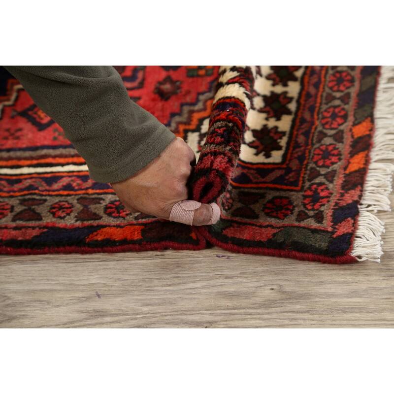 Geometric Persian Hamedan Area Rug Wool Hand-knotted Foyer Carpet - 3'3" x 4'9"