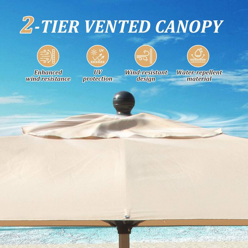 Rectangle Patio Umbrella with Crank Lift and Tilt Function 