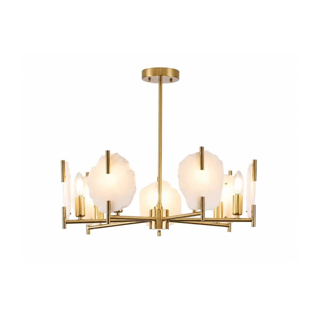 7-Light Brass Chandelier With Natural Alabaster Accents