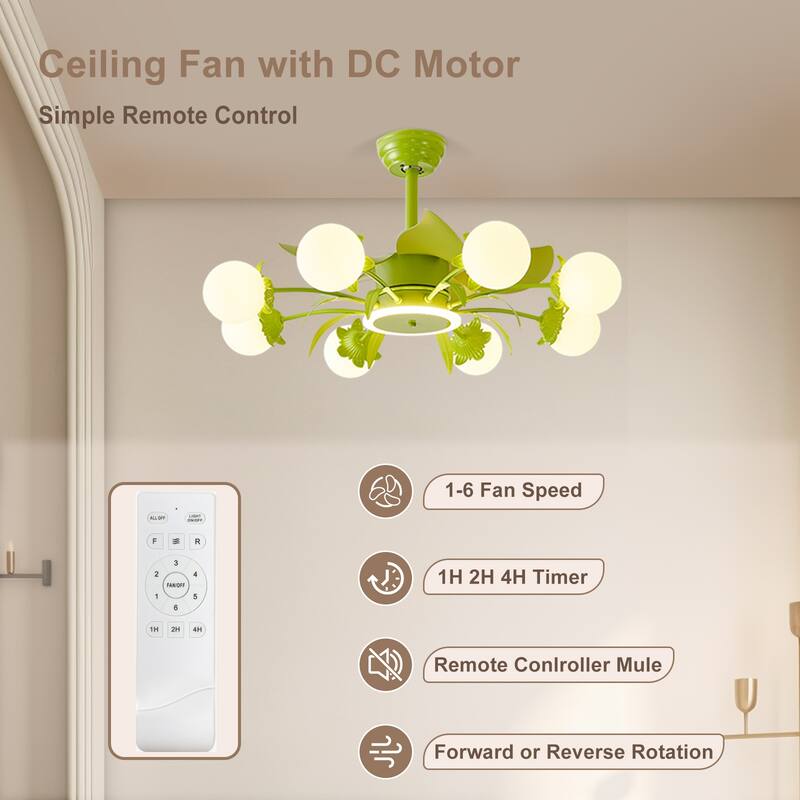 Indoor Chandelier Ceiling Fan with Light and Remote, Beige Fandelier with Milky Globe Shade for Bedroom