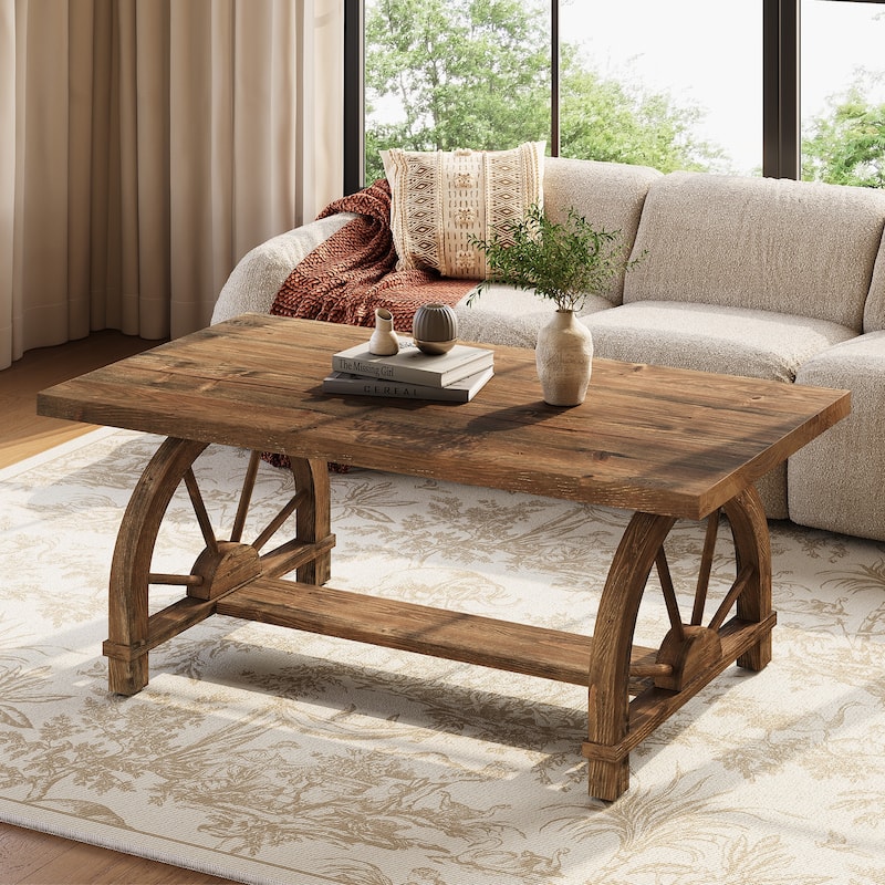 47" Solid Wood Coffee Table, Farmhouse Rectangular Center Table