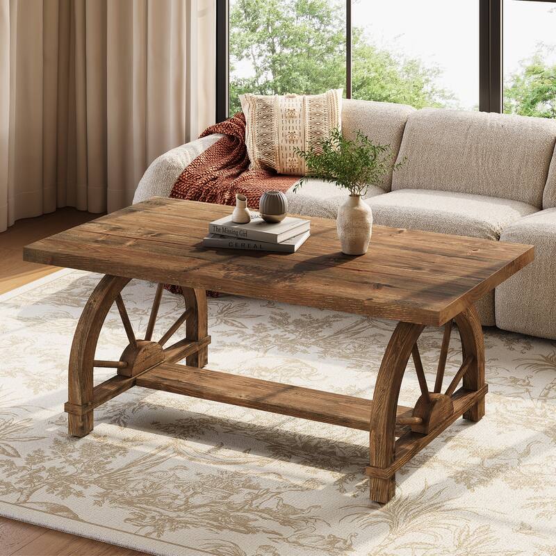 Solid Wood Coffee Table, Rectangular Cocktail Table, Living Room Center Tea Table
