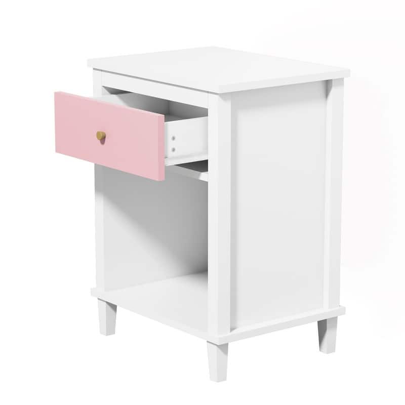26.77''H Wooden Nightstand with One Drawer One Shelf for Kids