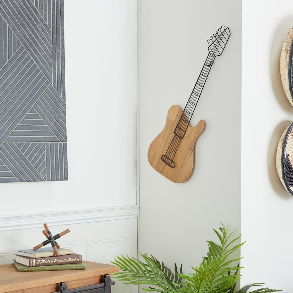 Brown Wooden Guitar Home Wall Decor