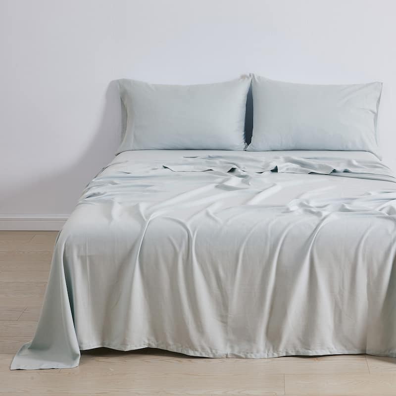 TENCEL Lyocell & Linen Blend 4-Piece Sheet Set. - Queen - Blue