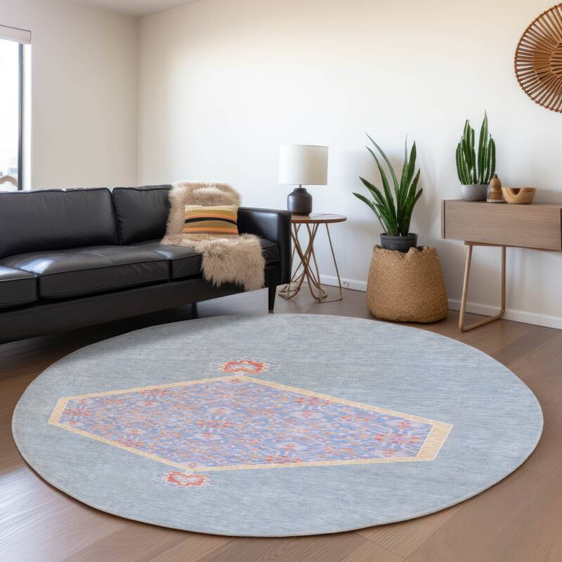 Premium Washable Super Soft Traditional Global Mayfield Rug - Denim - 8' x 8'