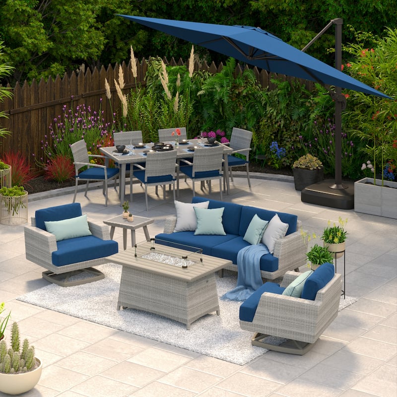 Portofino Casual 13 Piece Sunbrella Outdoor Patio Motion Fire Estate Set