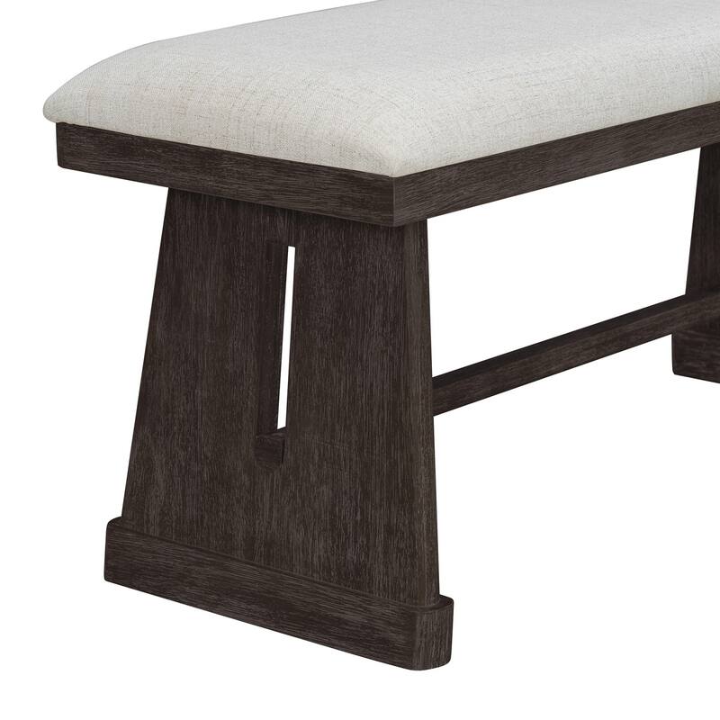 59.8" Farmhouse Dining Table with 4 Upholstered Chairs and 1 Padded Bench