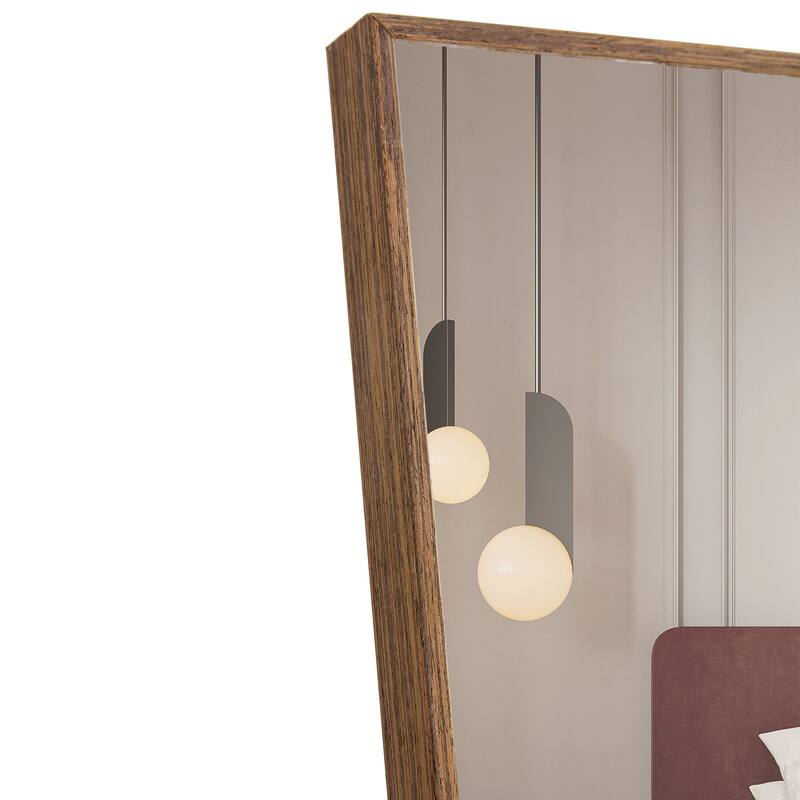 Roomfitters Full Body Mirror with Brown Solid Wood Frame, Floor Standing Decorative Mirror for Dressing Room