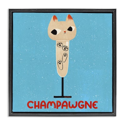 Stupell Champawgne Feline Wine Framed Floater Canvas Wall Art Design By Carrie Cantwell