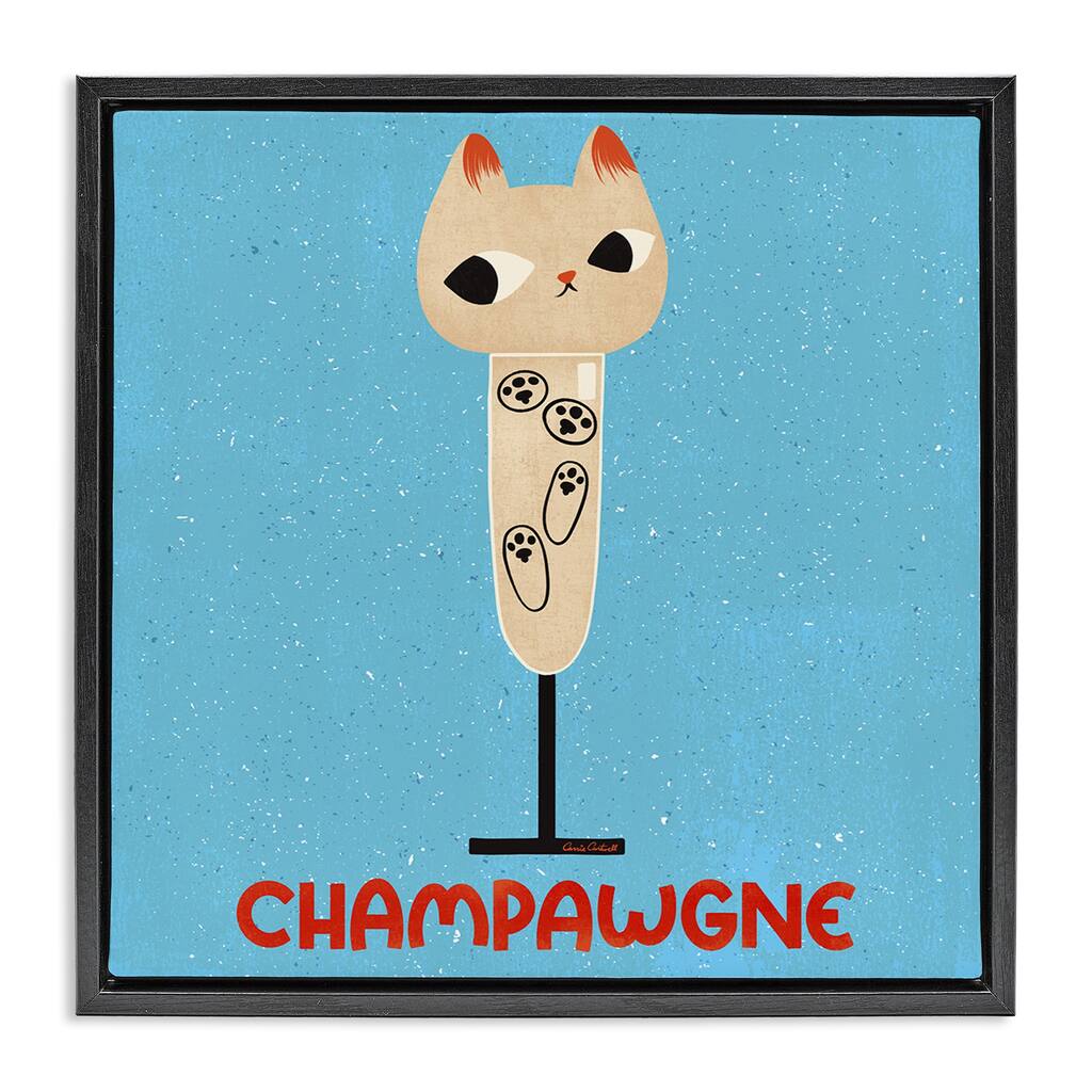 Stupell Champawgne Feline Wine Framed Floater Canvas Wall Art Design By Carrie Cantwell
